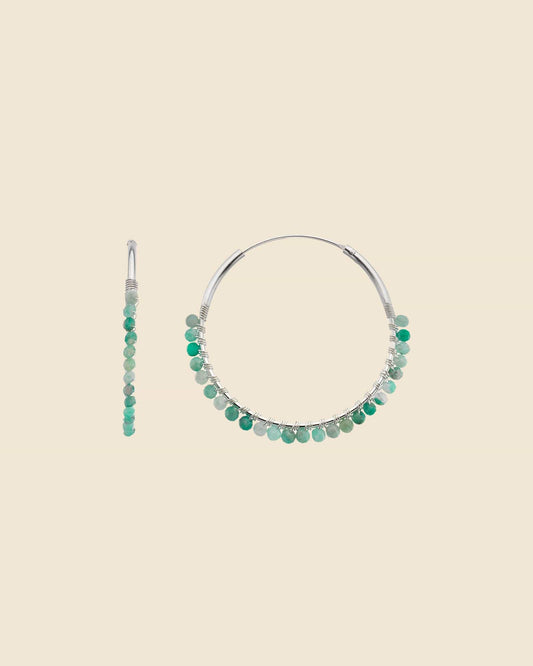 Silver Hoop Earrings with Amazonite Beads